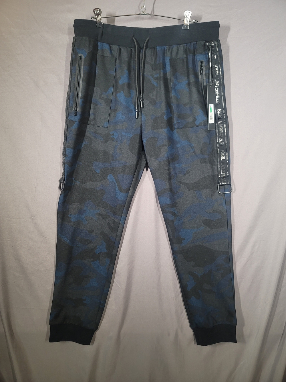 NWT Karl Lagerfeld Paris Camo Jogger Sweatpants Men's Large Blue Black